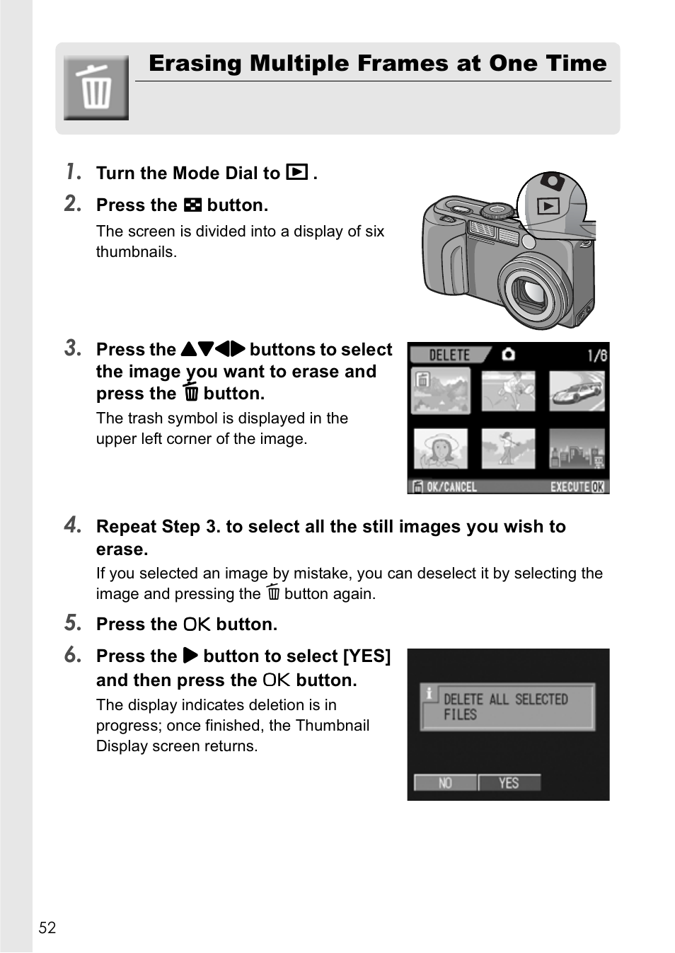 Erasing multiple frames at one time 1 | Ricoh Caplio GX8 User Manual | Page 55 / 180