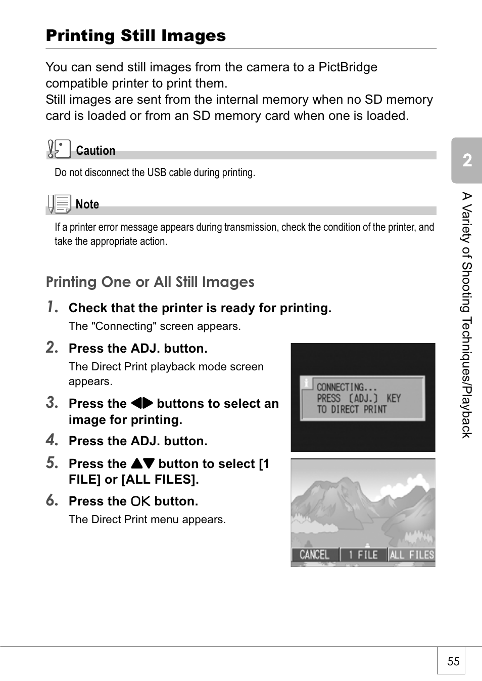 Printing still images | Ricoh Caplio GX8 User Manual | Page 58 / 180