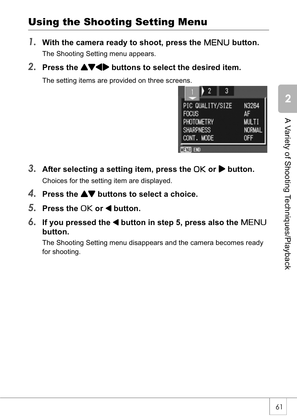 Using the shooting setting menu 1 | Ricoh Caplio GX8 User Manual | Page 64 / 180