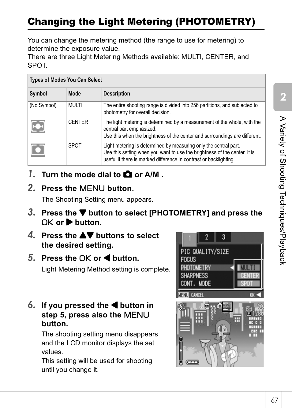 Changing the light metering (photometry) | Ricoh Caplio GX8 User Manual | Page 70 / 180