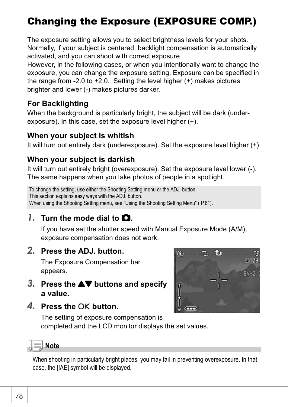 Changing the exposure (exposure comp.) | Ricoh Caplio GX8 User Manual | Page 81 / 180