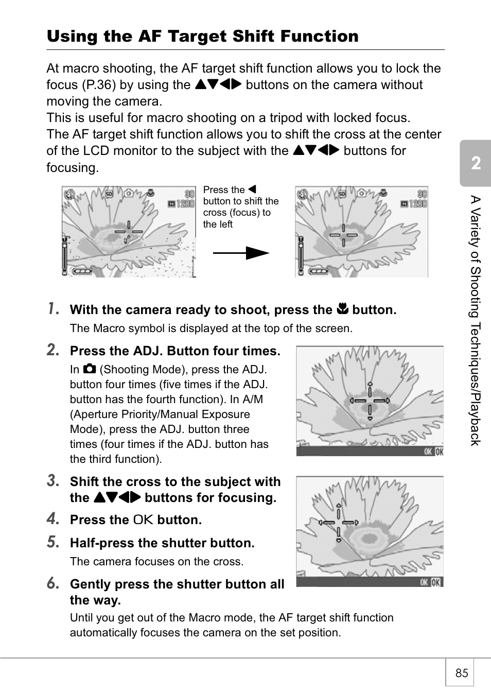 Using the af target shift function | Ricoh Caplio GX8 User Manual | Page 88 / 180