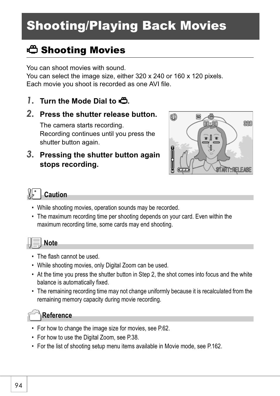 Shooting/playing back movies, 33 shooting movies | Ricoh Caplio GX8 User Manual | Page 97 / 180