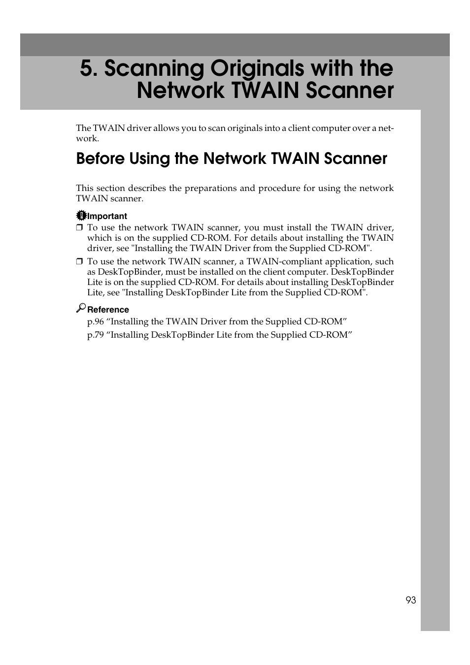Scanning originals with the network twain scanner, Before using the network twain scanner | Ricoh Aficio MP 1100 User Manual | Page 101 / 158