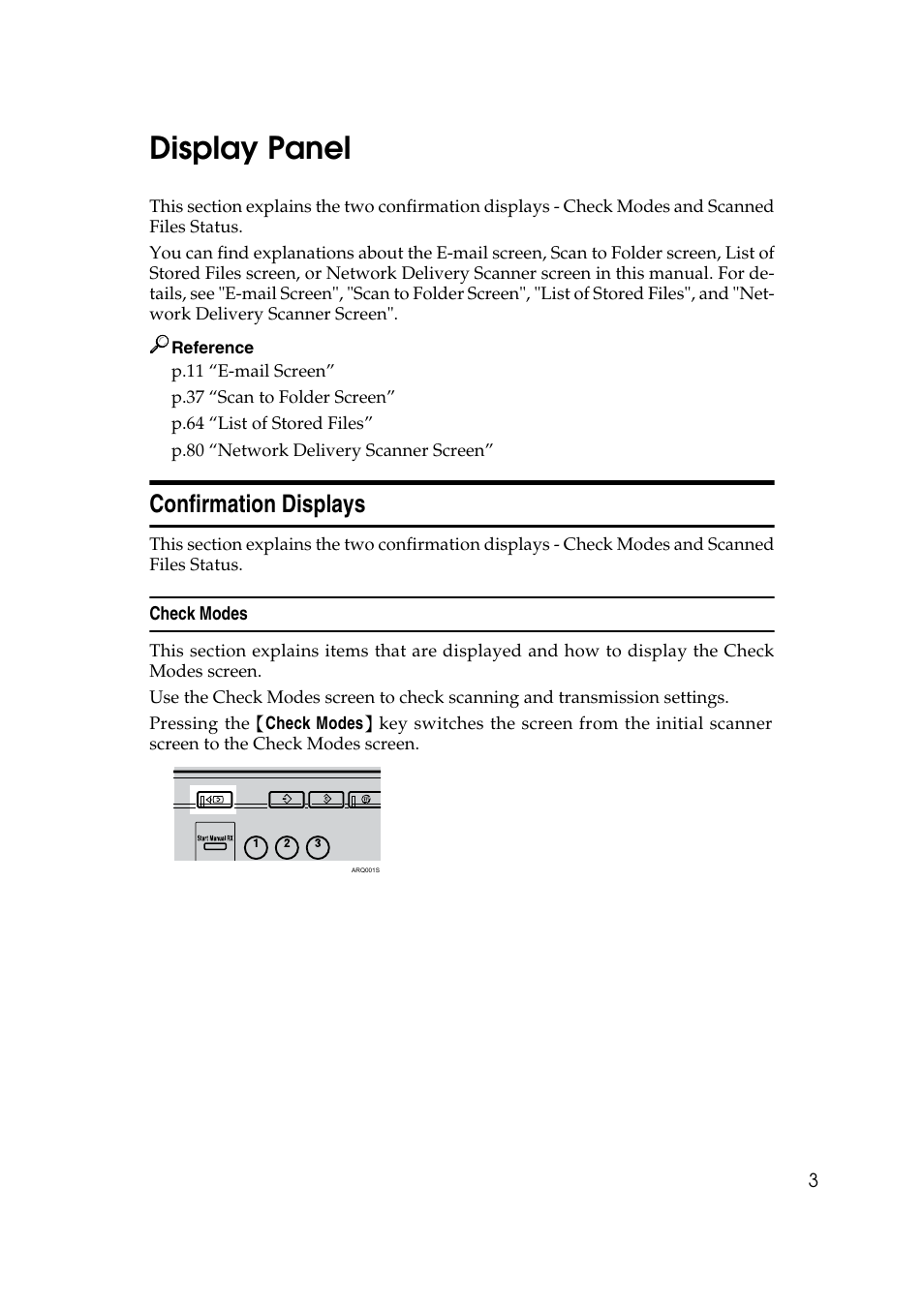 Display panel, Confirmation displays, Check modes | Ricoh Aficio MP 1100 User Manual | Page 11 / 158