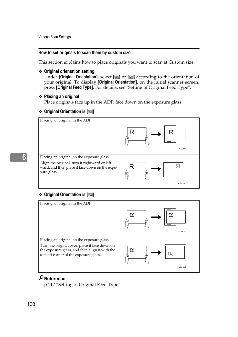 How to set originals to scan them by custom size | Ricoh Aficio MP 1100 User Manual | Page 116 / 158
