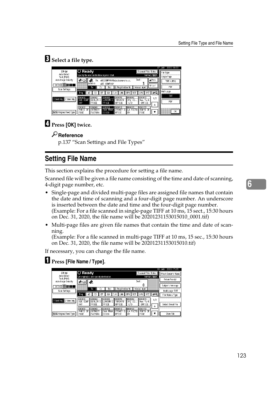 Setting file name | Ricoh Aficio MP 1100 User Manual | Page 131 / 158
