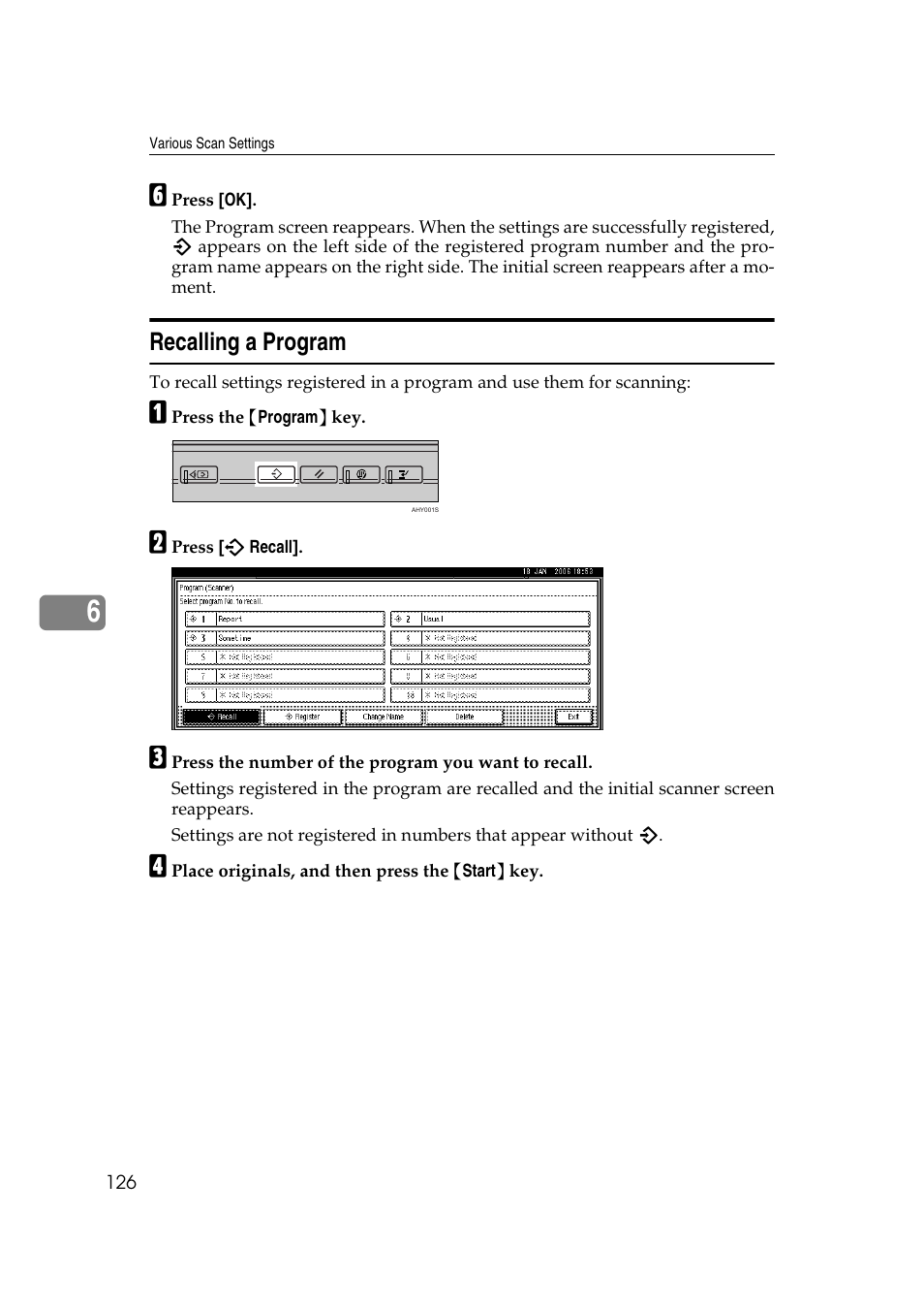 Recalling a program | Ricoh Aficio MP 1100 User Manual | Page 134 / 158