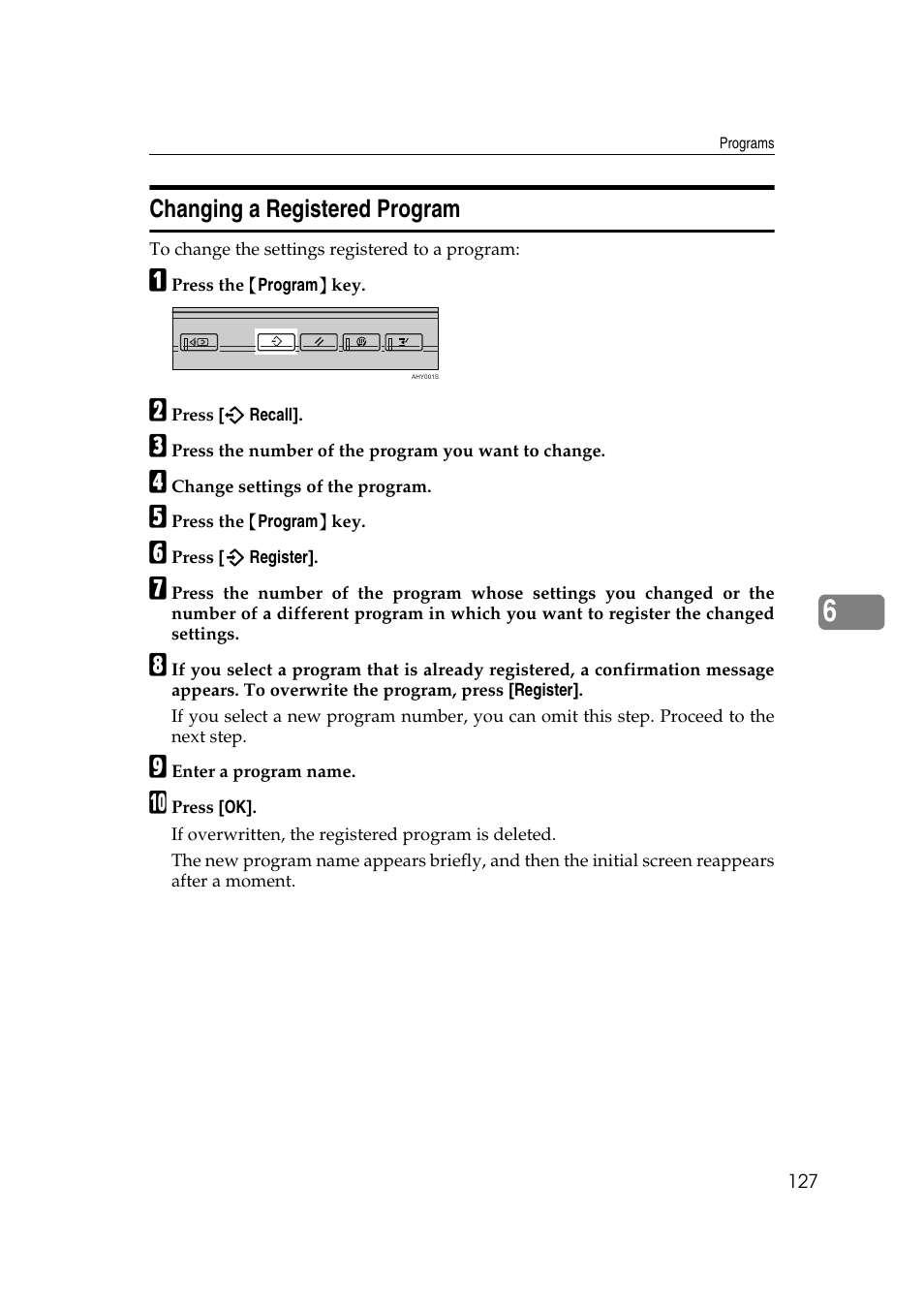 Changing a registered program | Ricoh Aficio MP 1100 User Manual | Page 135 / 158