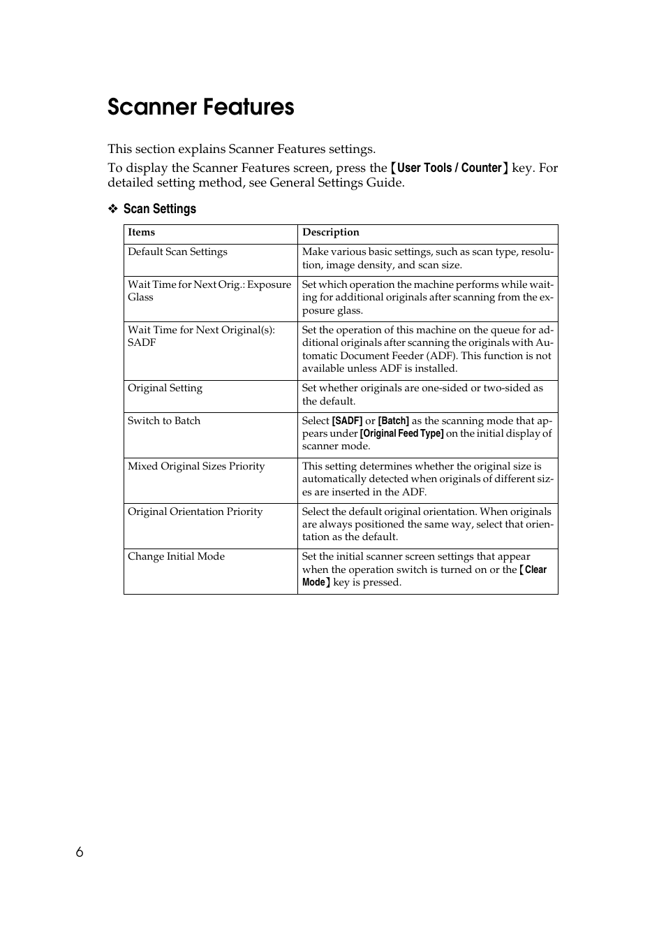 Scanner features | Ricoh Aficio MP 1100 User Manual | Page 14 / 158