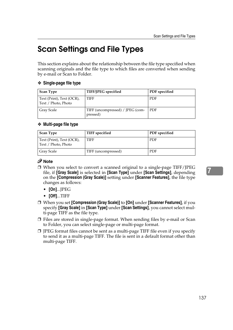 Scan settings and file types, 7scan settings and file types | Ricoh Aficio MP 1100 User Manual | Page 145 / 158