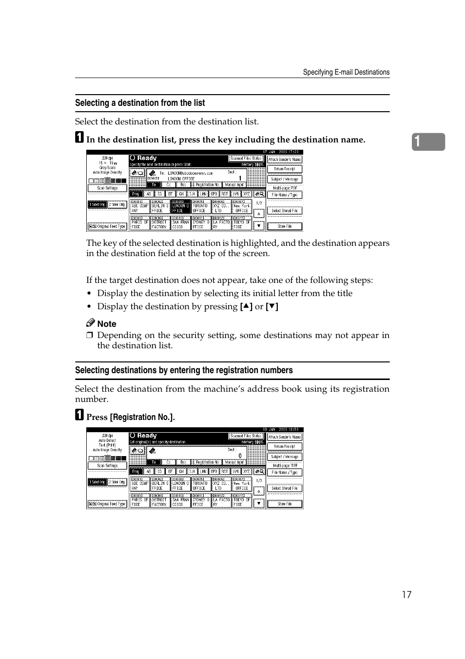 Selecting a destination from the list | Ricoh Aficio MP 1100 User Manual | Page 25 / 158