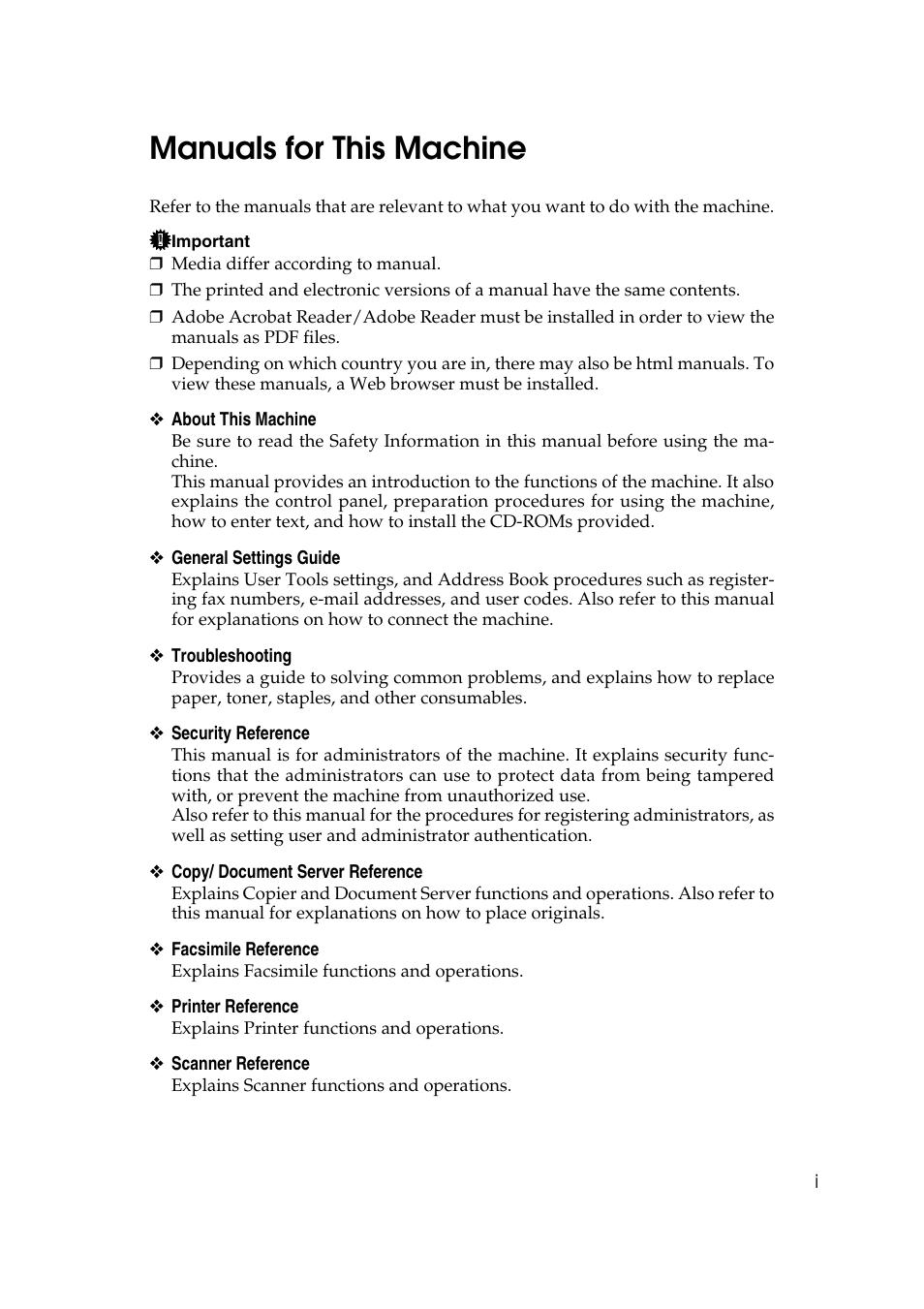 Manuals for this machine | Ricoh Aficio MP 1100 User Manual | Page 3 / 158