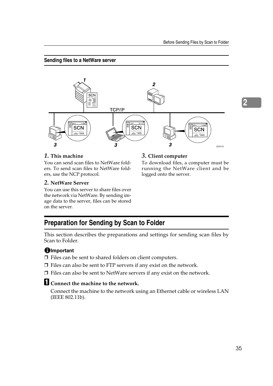 Sending files to a netware server, Preparation for sending by scan to folder | Ricoh Aficio MP 1100 User Manual | Page 43 / 158