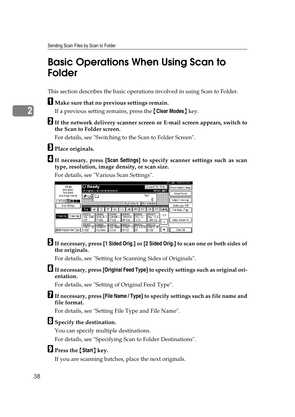 Basic operations when using scan to folder, 2basic operations when using scan to folder | Ricoh Aficio MP 1100 User Manual | Page 46 / 158