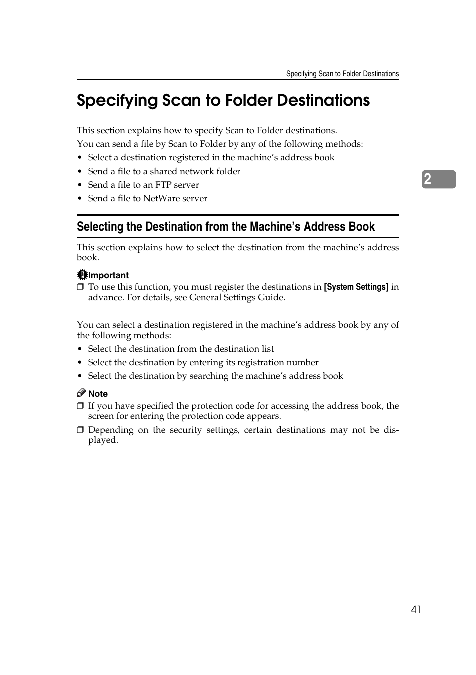 Specifying scan to folder destinations, P.41 “specifying scan to folder destinations, 2specifying scan to folder destinations | Ricoh Aficio MP 1100 User Manual | Page 49 / 158
