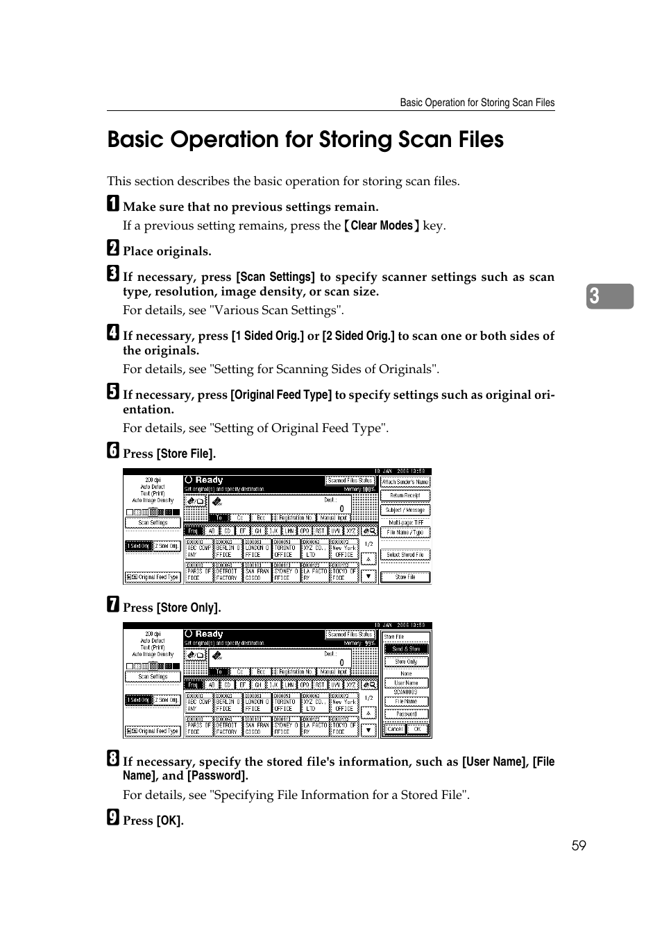 Basic operation for storing scan files, 3basic operation for storing scan files | Ricoh Aficio MP 1100 User Manual | Page 67 / 158