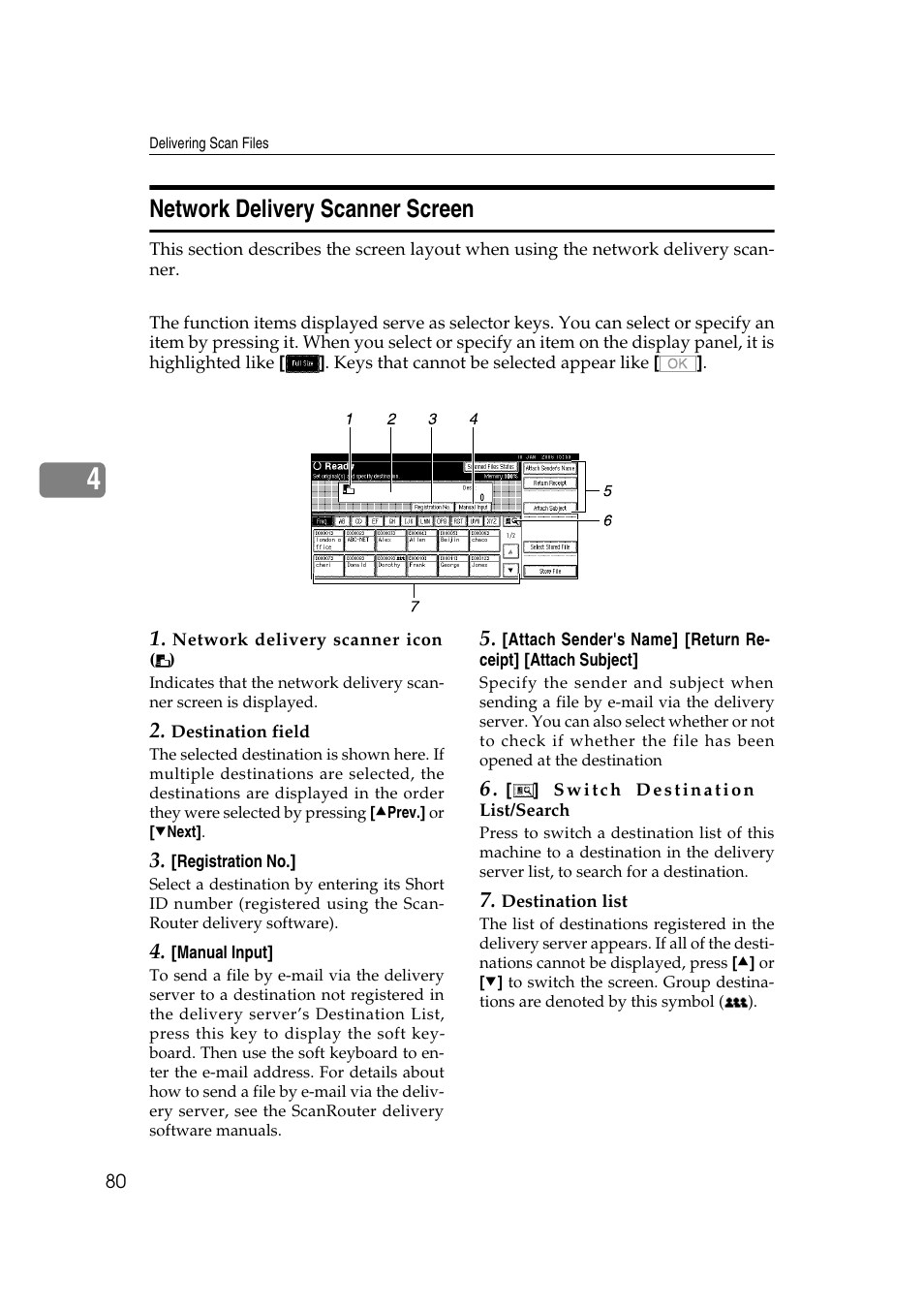 Network delivery scanner screen, P.80 “network delivery scanner screen | Ricoh Aficio MP 1100 User Manual | Page 88 / 158