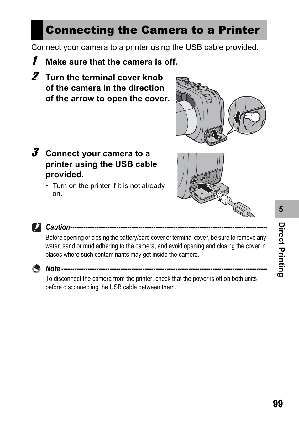 Connecting the camera to a printer | Ricoh 500SE User Manual | Page 102 / 256