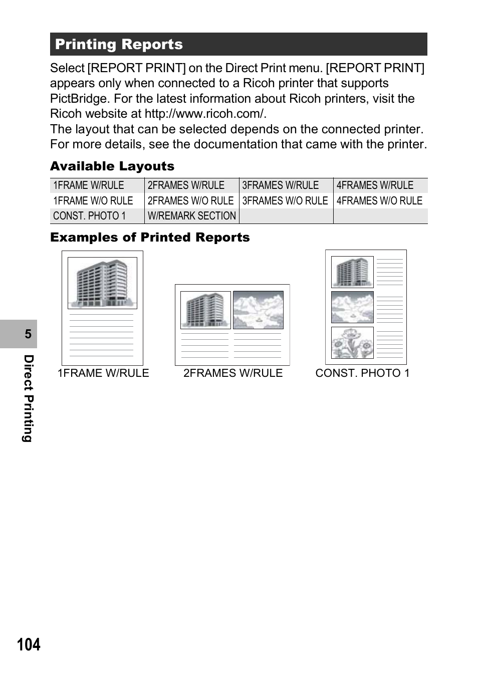 Printing reports | Ricoh 500SE User Manual | Page 107 / 256