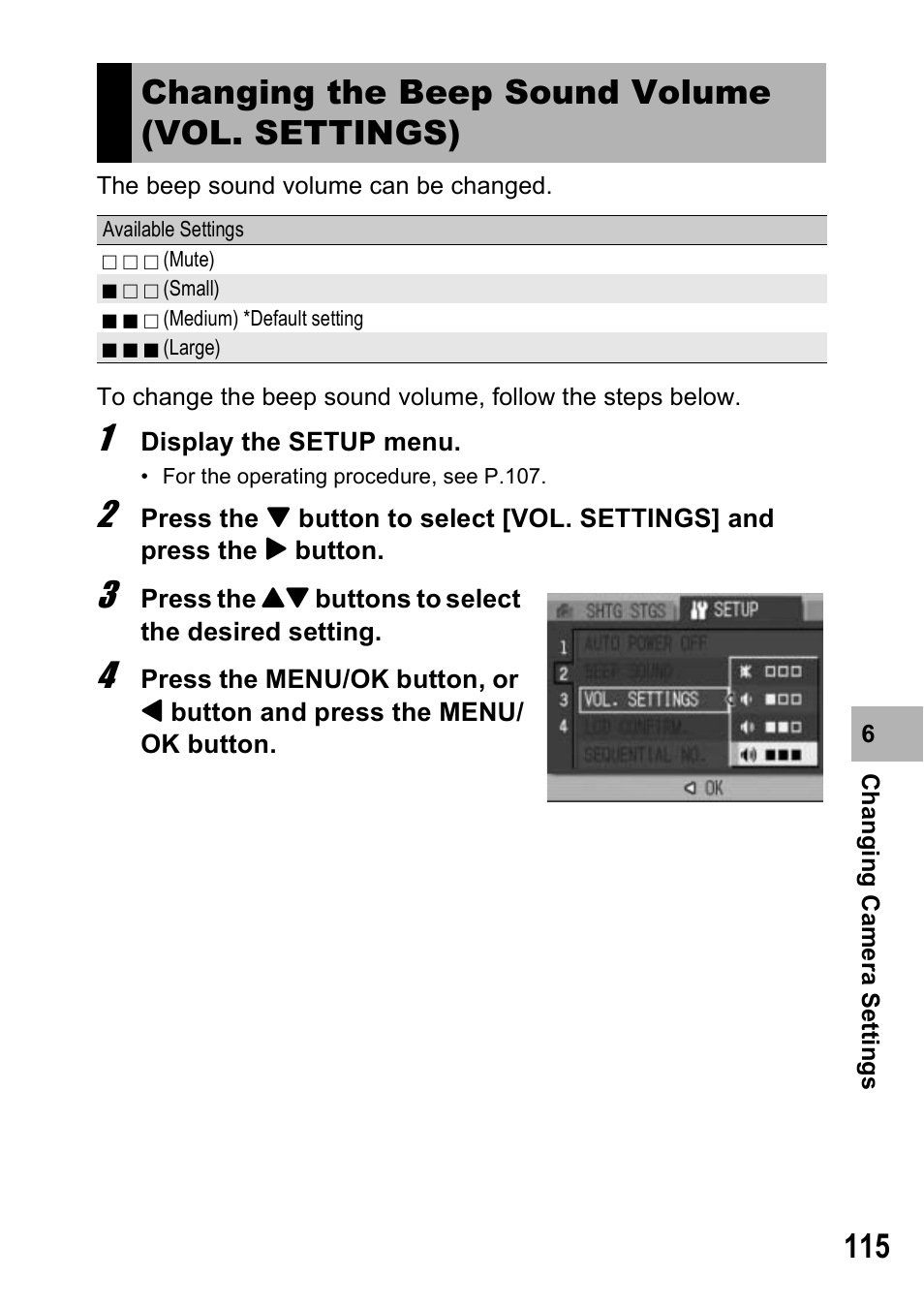 Changing the beep sound volume (vol. settings) | Ricoh 500SE User Manual | Page 118 / 256