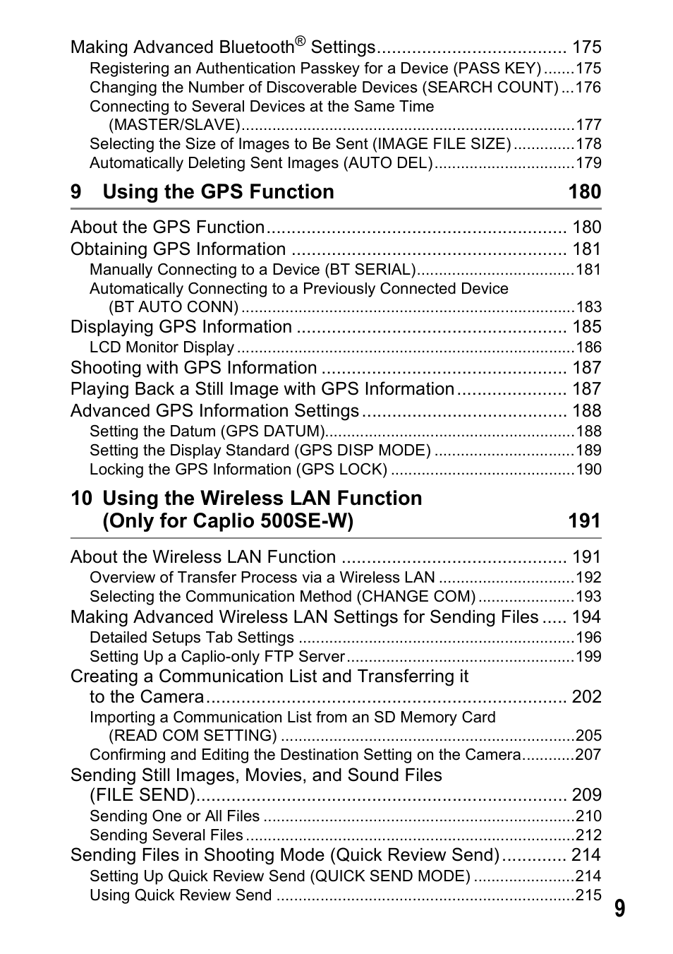 9 using the gps function 180 | Ricoh 500SE User Manual | Page 12 / 256