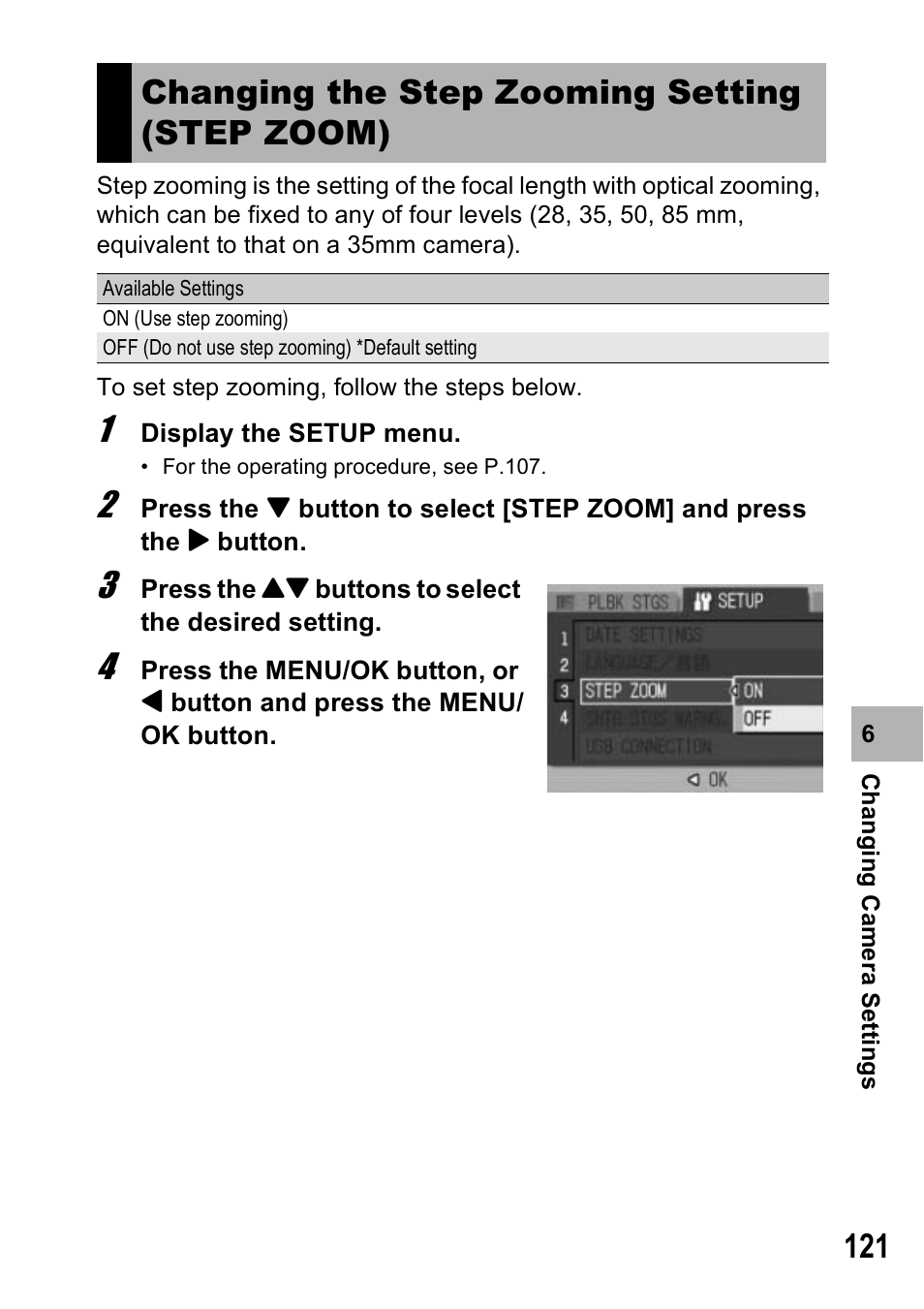 Changing the step zooming setting (step zoom) | Ricoh 500SE User Manual | Page 124 / 256