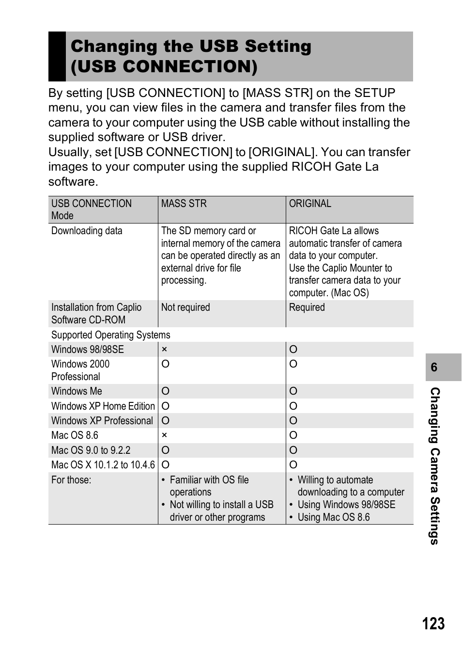 Changing the usb setting (usb connection) | Ricoh 500SE User Manual | Page 126 / 256