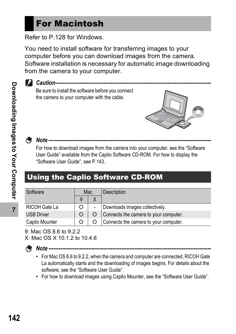 For macintosh, Using the caplio software cd-rom | Ricoh 500SE User Manual | Page 145 / 256