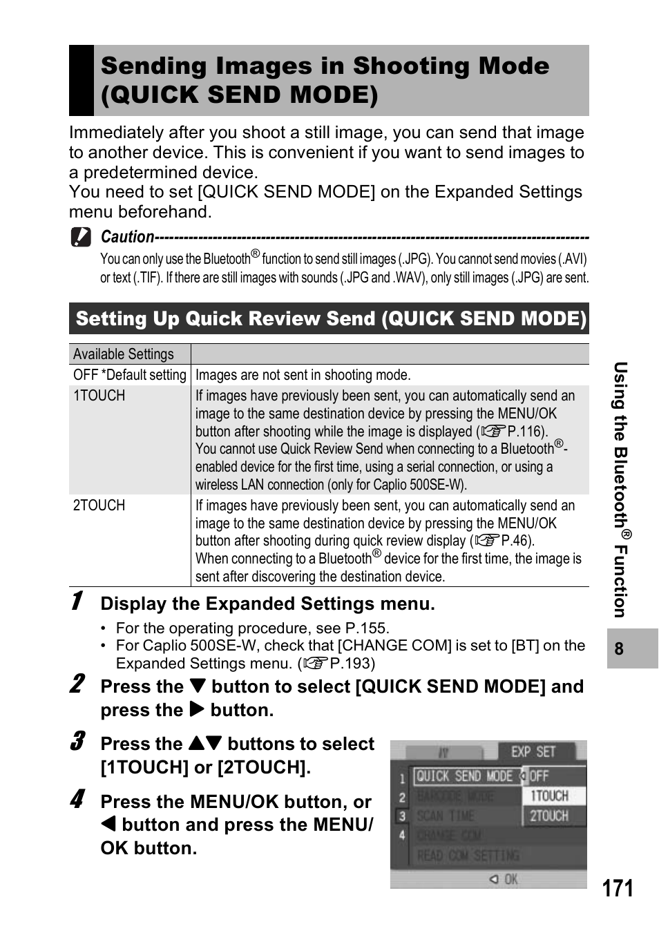 Sending images in shooting mode (quick send mode) | Ricoh 500SE User Manual | Page 174 / 256