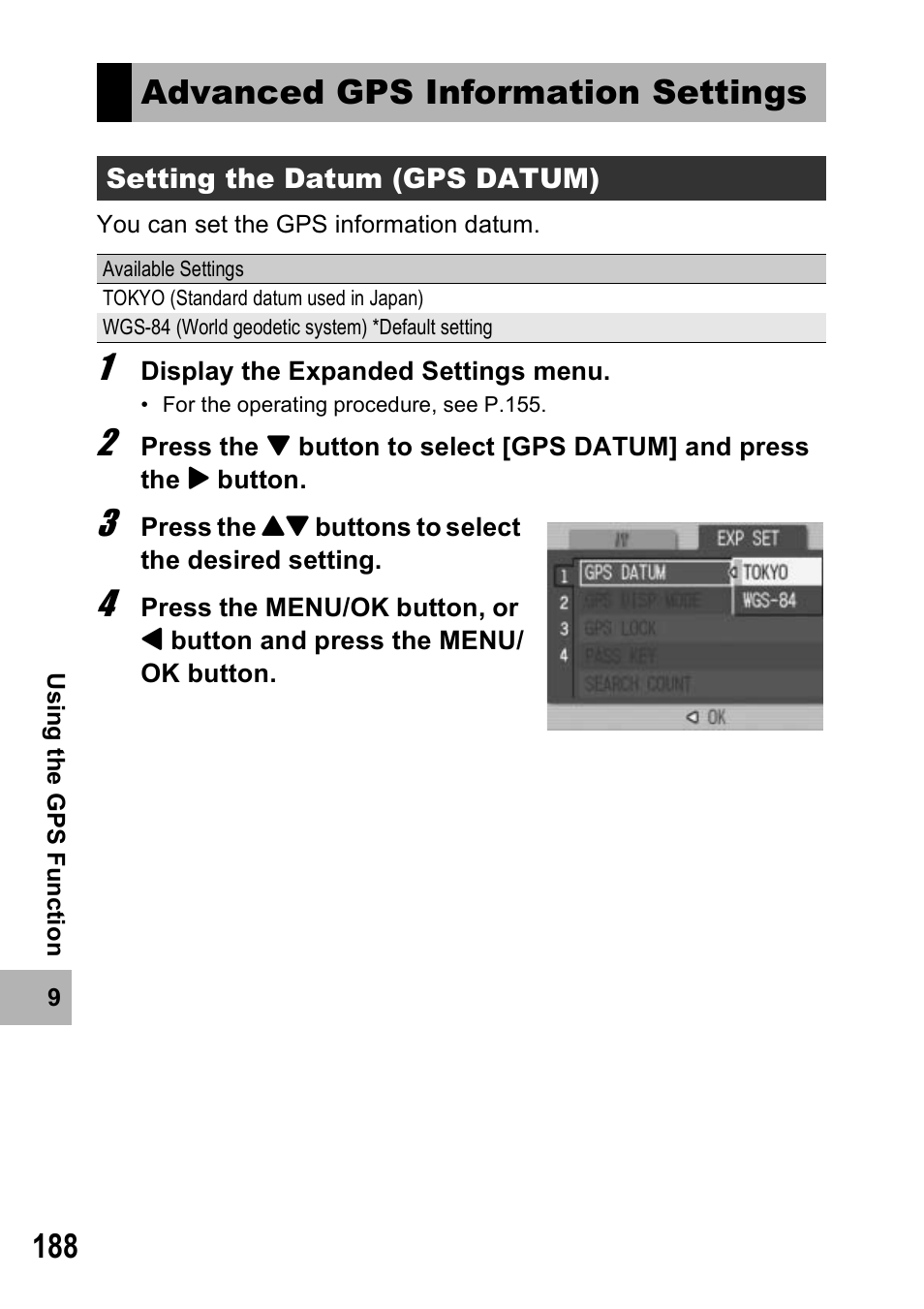 Advanced gps information settings | Ricoh 500SE User Manual | Page 191 / 256