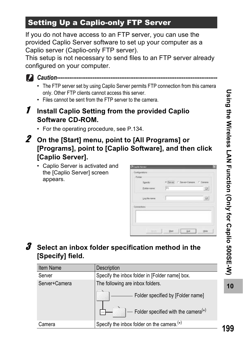 Setting up a caplio-only ftp server | Ricoh 500SE User Manual | Page 202 / 256