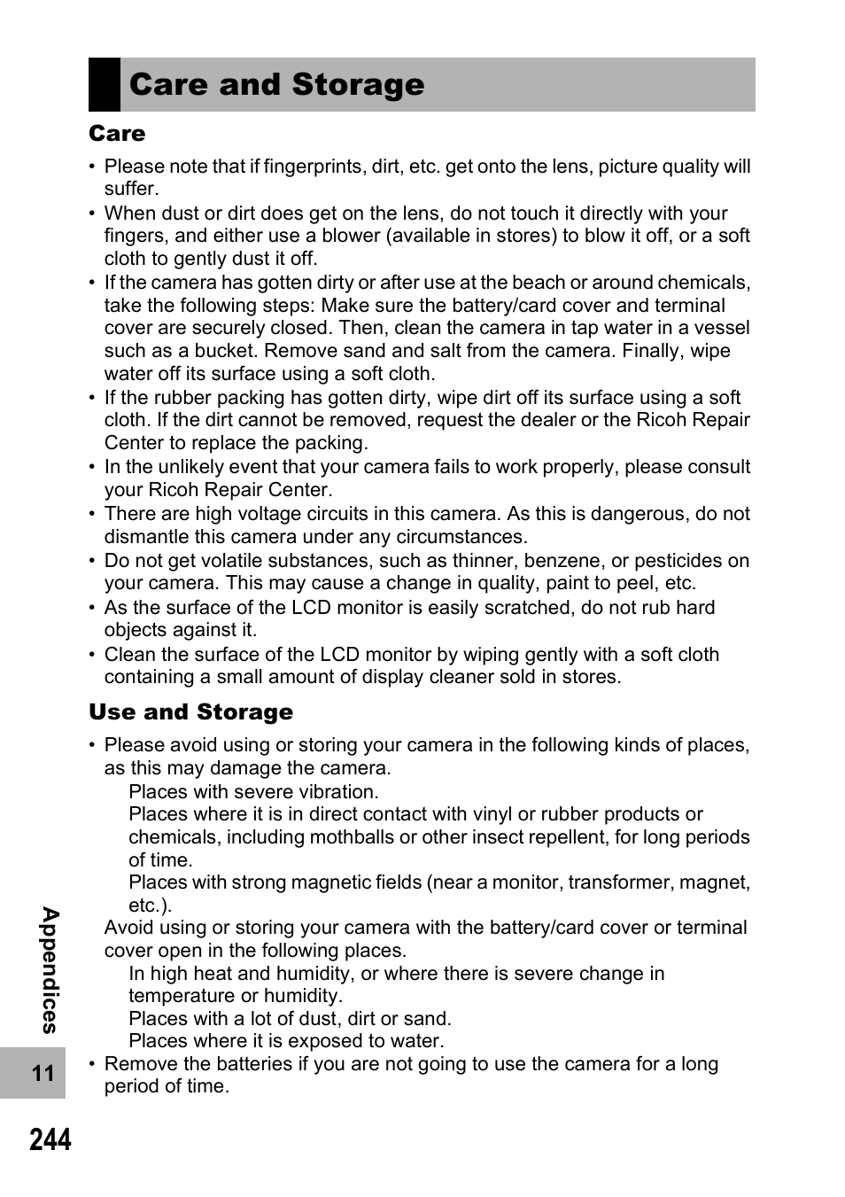 Care and storage | Ricoh 500SE User Manual | Page 247 / 256