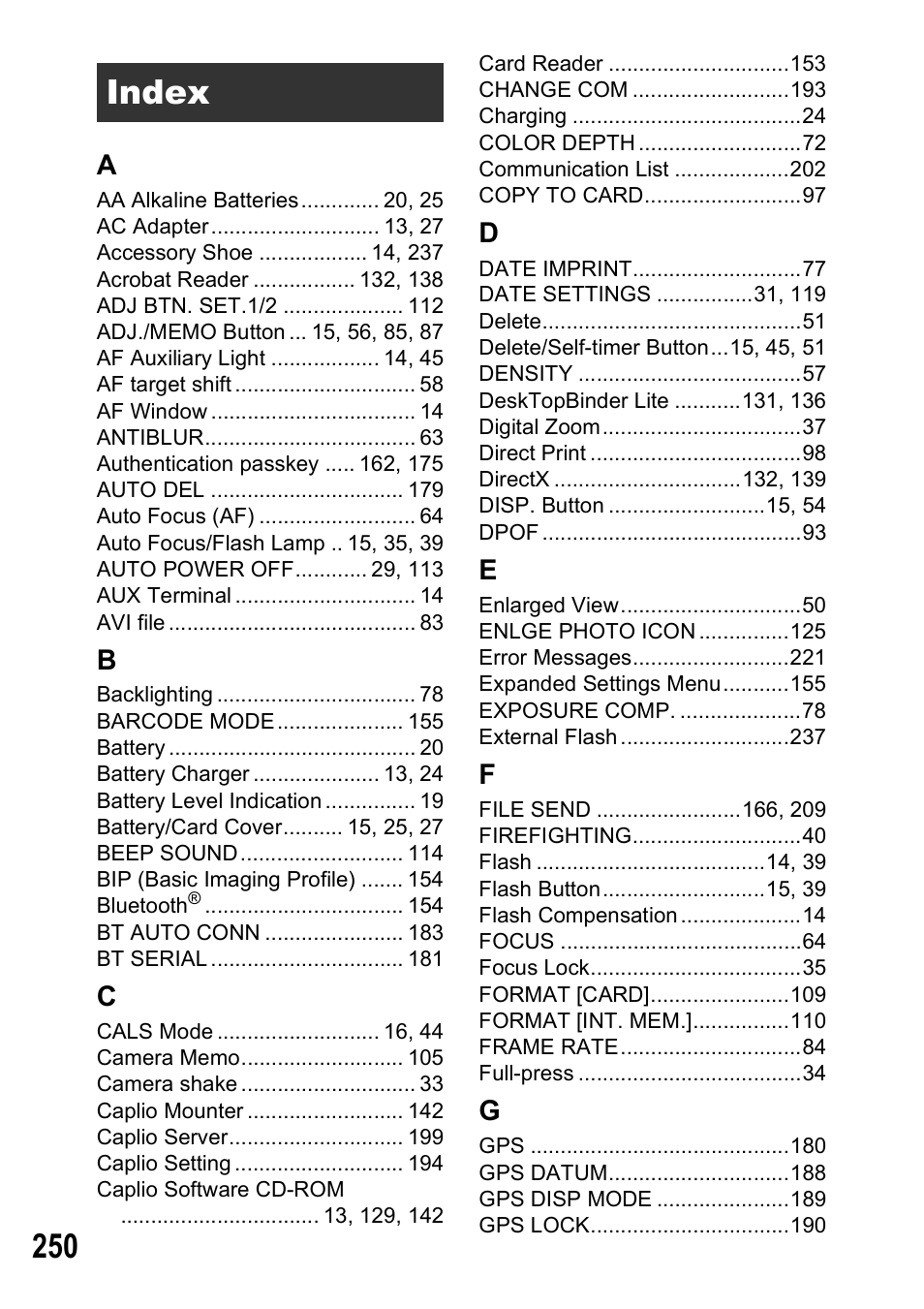 Index | Ricoh 500SE User Manual | Page 253 / 256