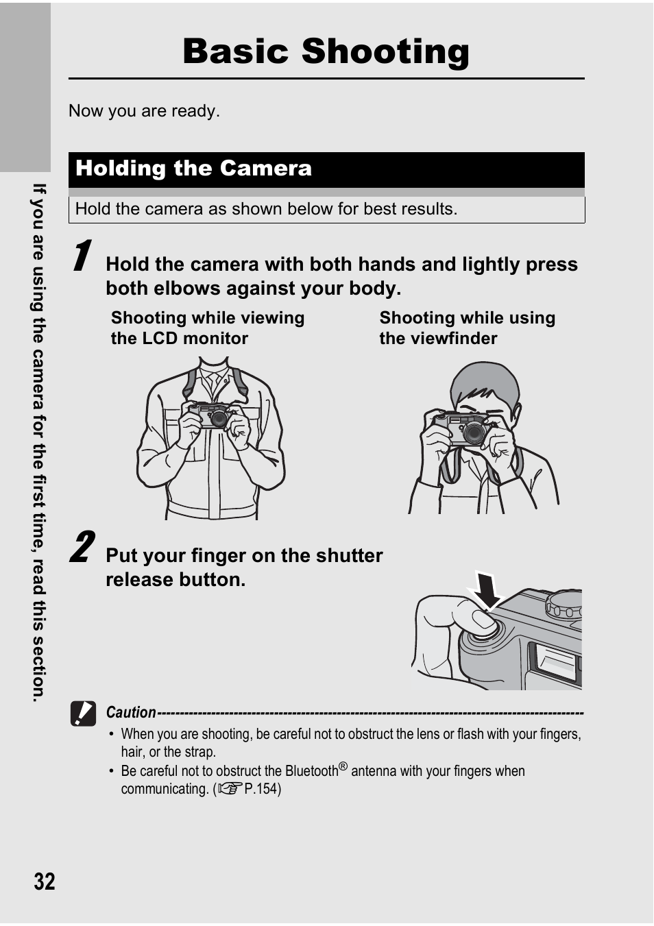 Basic shooting, Holding the camera | Ricoh 500SE User Manual | Page 35 / 256