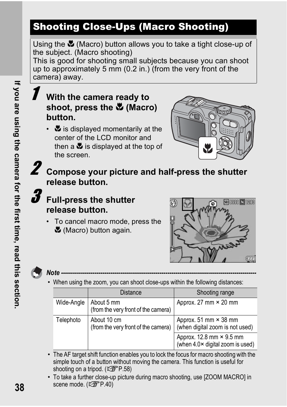 Shooting close-ups (macro shooting) | Ricoh 500SE User Manual | Page 41 / 256