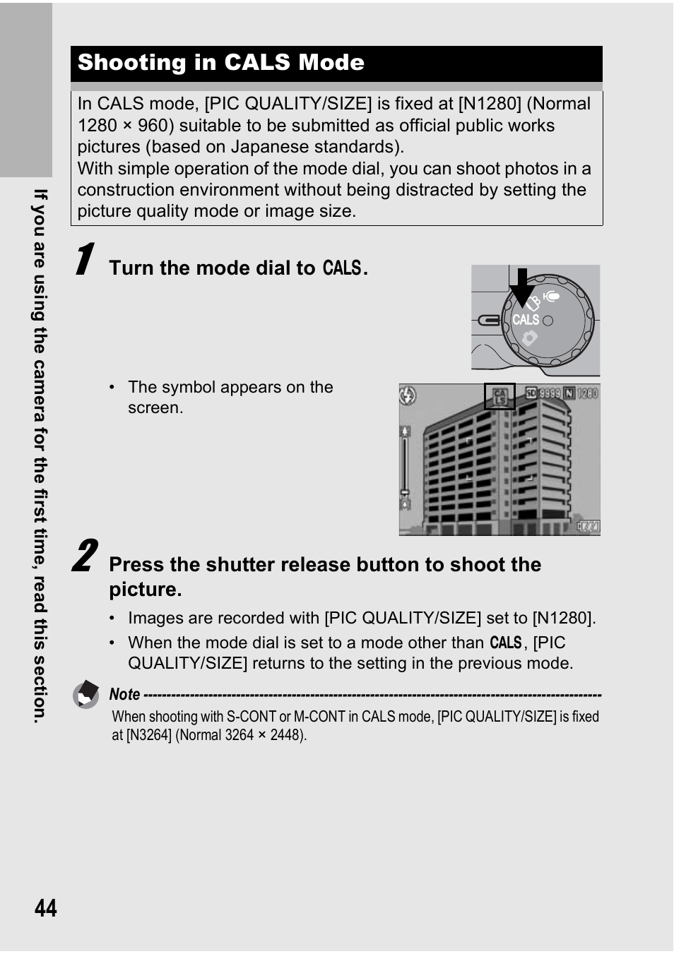 Shooting in cals mode | Ricoh 500SE User Manual | Page 47 / 256