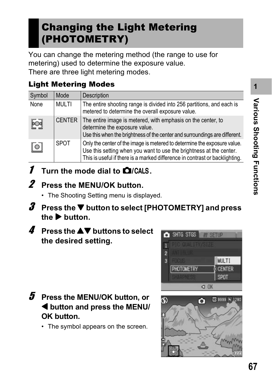 Changing the light metering (photometry) | Ricoh 500SE User Manual | Page 70 / 256