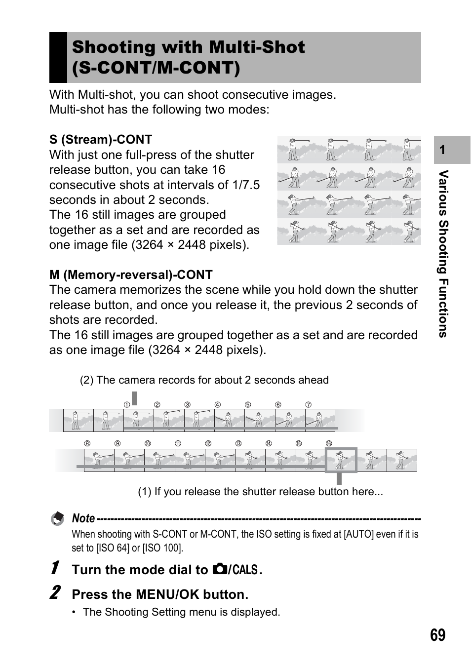 Shooting with multi-shot (s-cont/m-cont) | Ricoh 500SE User Manual | Page 72 / 256