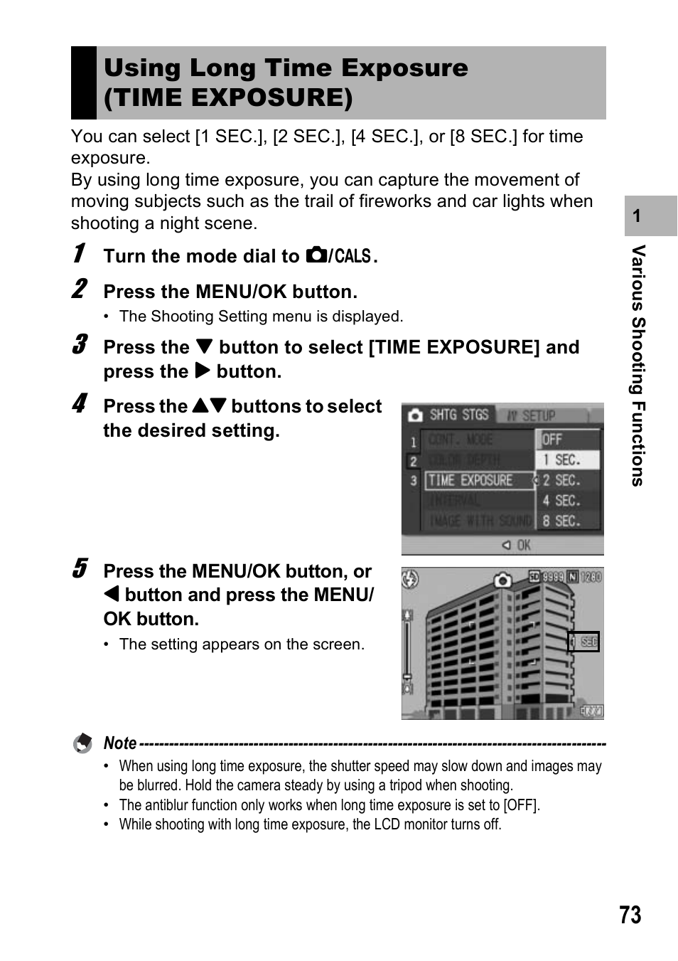 Using long time exposure (time exposure) | Ricoh 500SE User Manual | Page 76 / 256