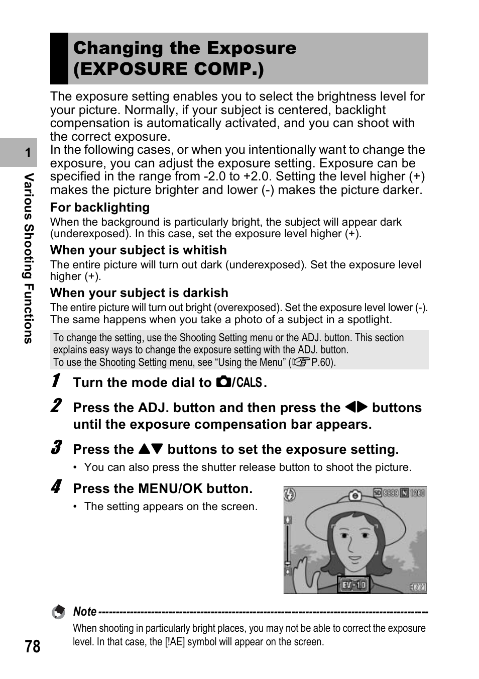Changing the exposure (exposure comp.) | Ricoh 500SE User Manual | Page 81 / 256