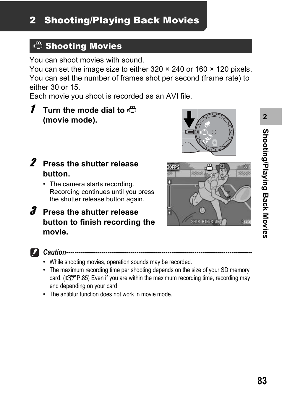 2 shooting/playing back movies | Ricoh 500SE User Manual | Page 86 / 256