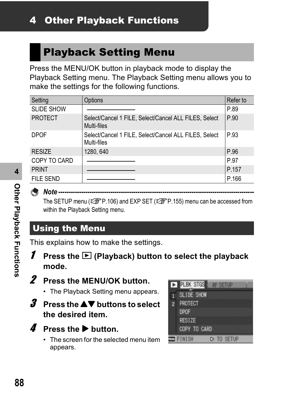 Playback setting menu, 4 other playback functions | Ricoh 500SE User Manual | Page 91 / 256
