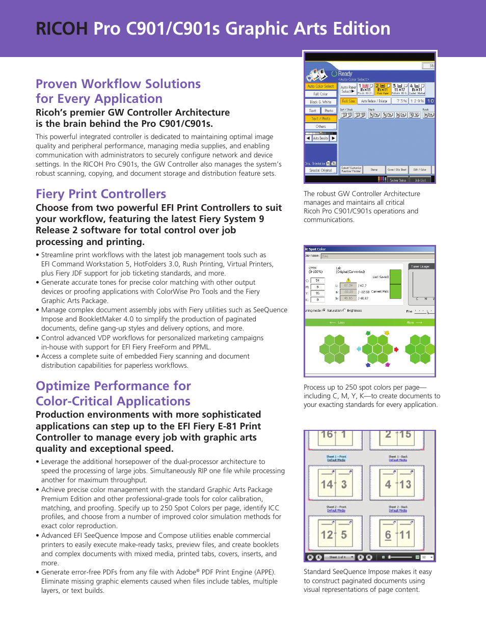 Proven workflow solutions for every application, Fiery print controllers | Ricoh C901S User Manual | Page 6 / 8