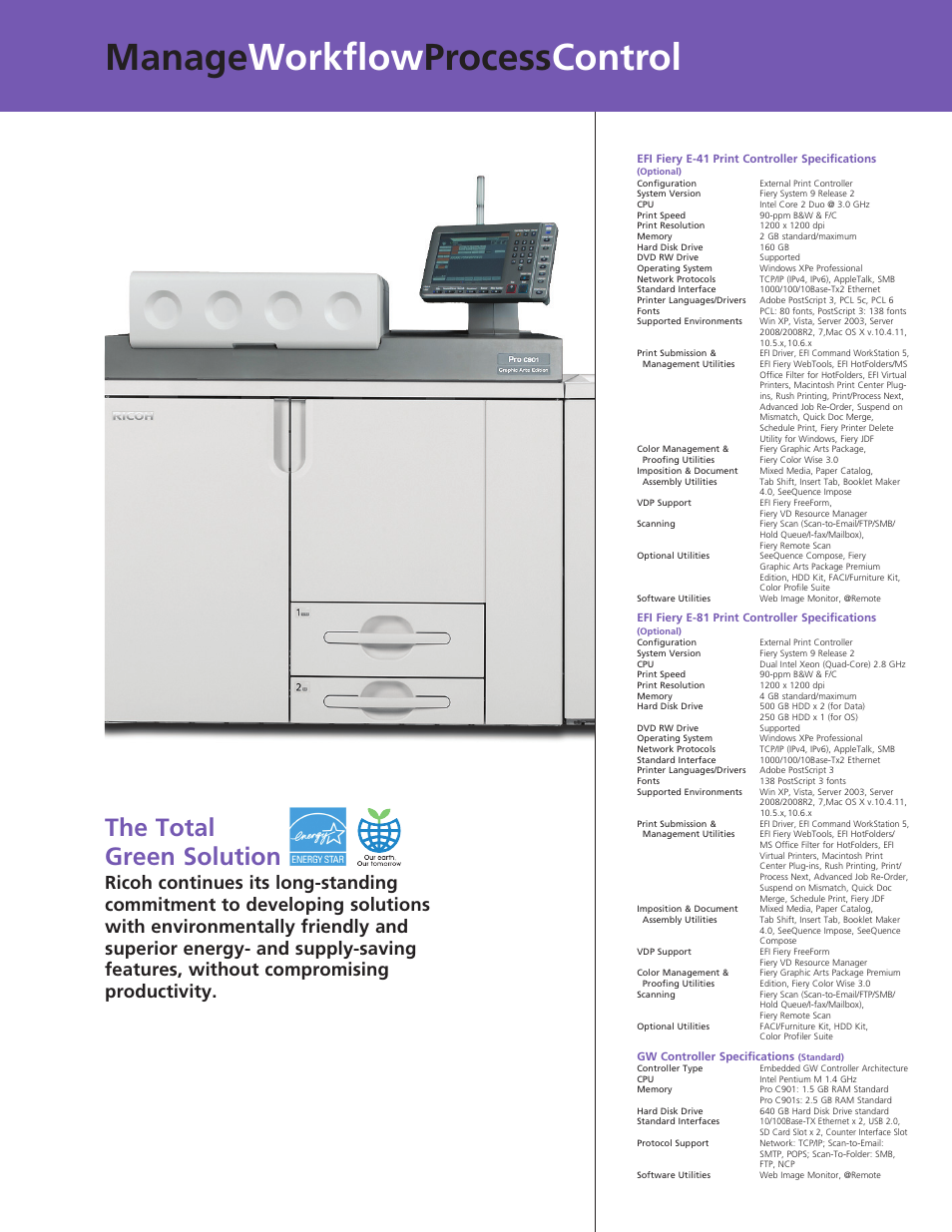 Manage workflow process control, The total green solution | Ricoh C901S User Manual | Page 7 / 8