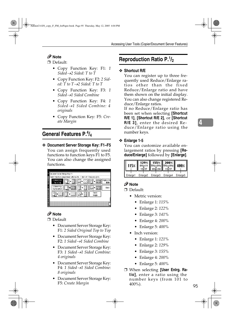 General features p, Reproduction ratio p | Ricoh Aficio 3045AD User Manual | Page 105 / 136