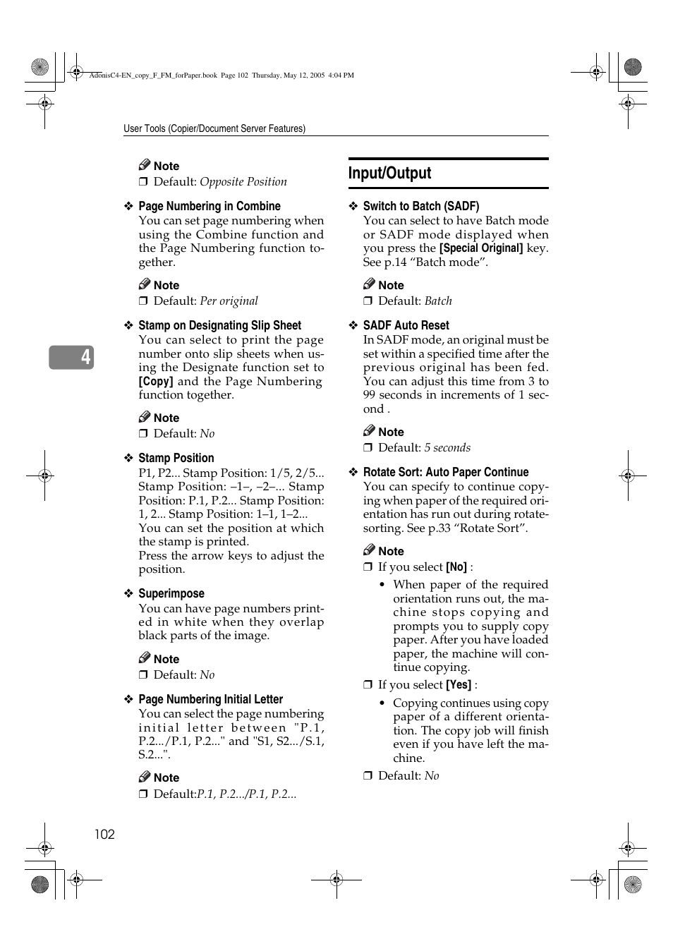 Input/output | Ricoh Aficio 3045AD User Manual | Page 112 / 136