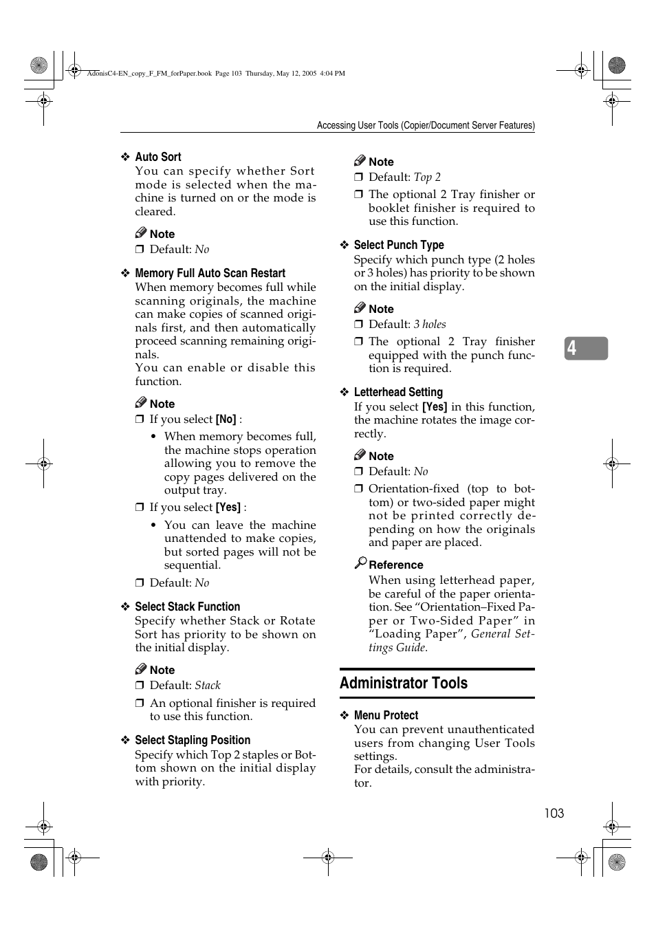 Administrator tools | Ricoh Aficio 3045AD User Manual | Page 113 / 136