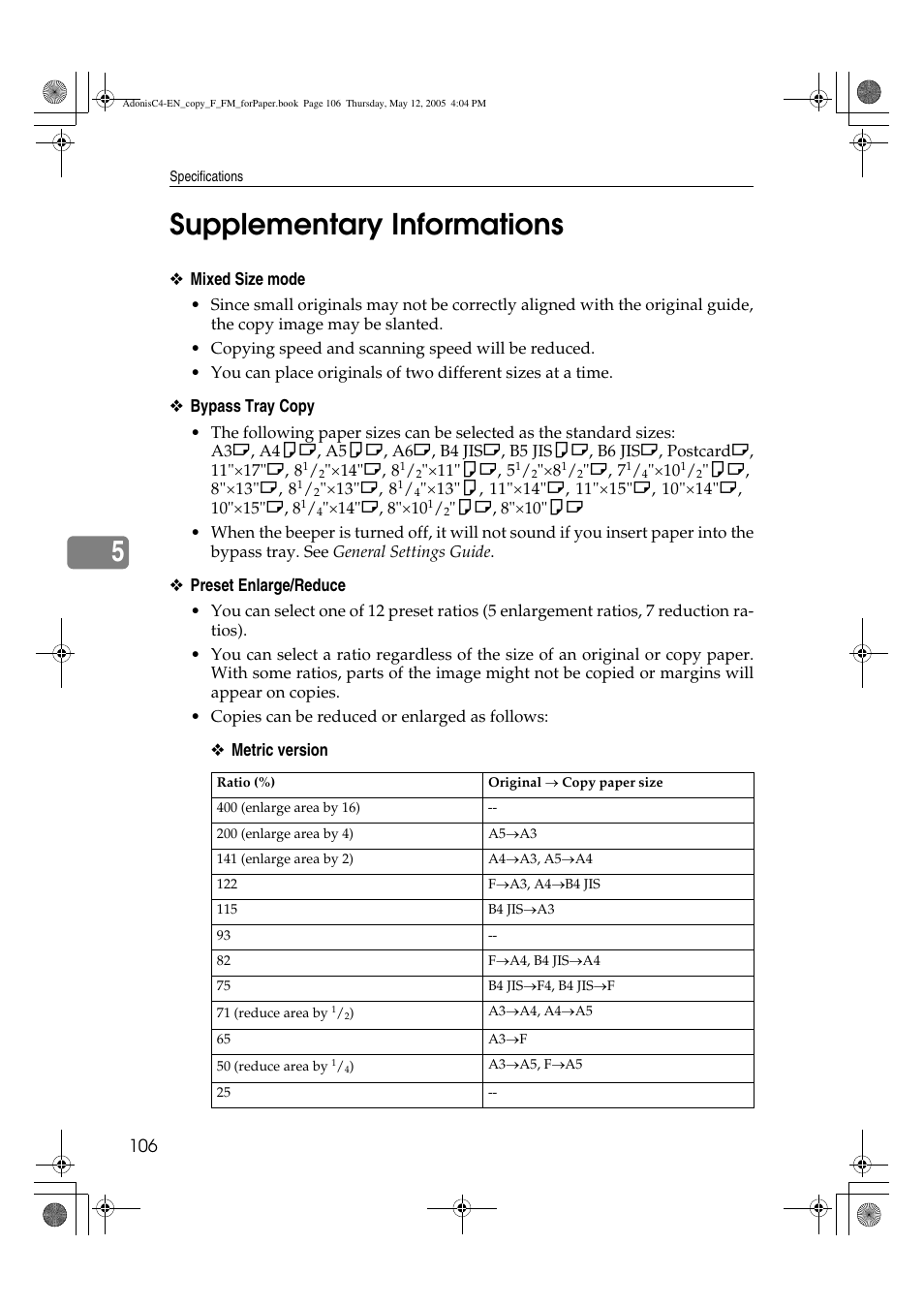 5supplementary informations | Ricoh Aficio 3045AD User Manual | Page 116 / 136