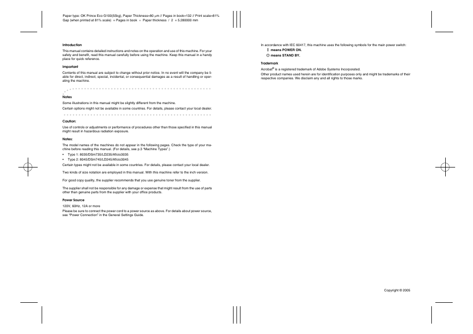 Ricoh Aficio 3045AD User Manual | Page 135 / 136
